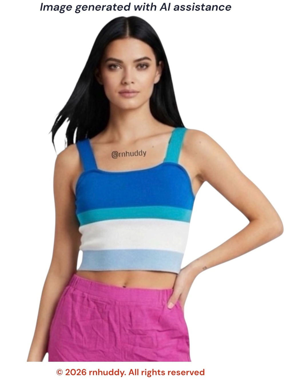 NWT Le Lis L blue wide strap striped knit tank